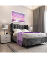 מיטה זוגית בד קטיפה דגם קלואי 180x200 גוון אפור