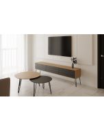 סט מזנון רוחב 1.8 מטר וזוג שולחנות לסלון סדרת שחור משולב אלון