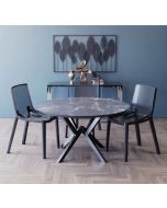 פינת אוכל עגולה בגוון גרניט שחור דגם רומא + 4 כסאות בגוון שחור