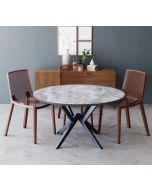 פינת אוכל עגולה בגוון שיש אפור דגם פירנצה עם 4 כסאות בגוון חום