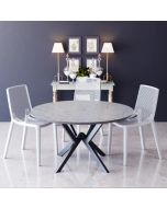 פינת אוכל עגולה בגוון גרניט אפור דגם פיזה עם 4 כסאות בגוון לבן