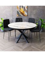 פינת אוכל עגולה נפתחת + 4 כסאות דגם גרניט בגוון לבן