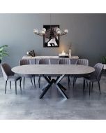 פינת אוכל עגולה נפתחת גרניט מוזהב + 4 כסאות דמוי עור דגם ונוס גוון אפור