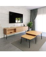 סט מזנון 200 ס"מ וזוג שולחנות לסלון דגם איסלנד אלון טבעי