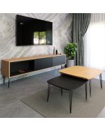 סט מזנון 180 ס"מ וזוג שולחנות לסלון דגם איסלנד בלאק משולב