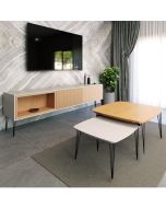 סט מזנון 180 ס"מ וזוג שולחנות לסלון דגם איסלנד לבן משולב