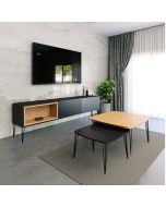 סט מזנון 180 ס"מ + זוג שולחנות איכותיים דגם איסלנד שחור משולב