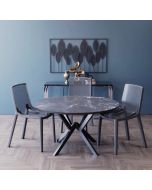פינת אוכל עגולה בגוון גרניט שחור דגם רומא + 4 כסאות בגוון אפור