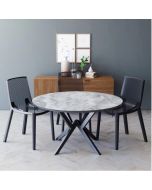 פינת אוכל עגולה בגוון שיש אפור דגם פירנצה עם 4 כסאות בגוון לבן