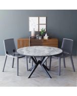 פינת אוכל עגולה בגוון שיש אפור דגם פירנצה עם 4 כסאות בגוון אפור