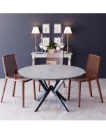 פינת אוכל עגולה בגוון גרניט אפור דגם פיזה עם 4 כסאות בגוון חום
