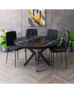 פינת אוכל עגולה נפתחת + 4 כסאות דגם גרניט בגוון שחור