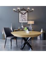 פינת אוכל עגולה נפתחת עץ טבעי + 4 כסאות דמוי עור דגם ונוס גוון אפור