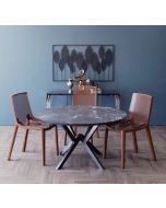 פינת אוכל עגולה בגוון גרניט שחור דגם רומא + 4 כסאות בגוון חום