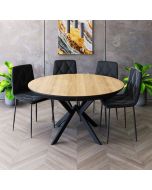 פינת אוכל עגולה נפתחת + 4 כסאות דגם גרניט בגוון עץ טבעי