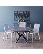 פינת אוכל עגולה בגוון גרניט שחור דגם רומא + 4 כסאות בגוון לבן