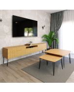 סט מזנון 180 ס"מ + זוג שולחנות איכותיים דגם שוויץ עץ טבעי